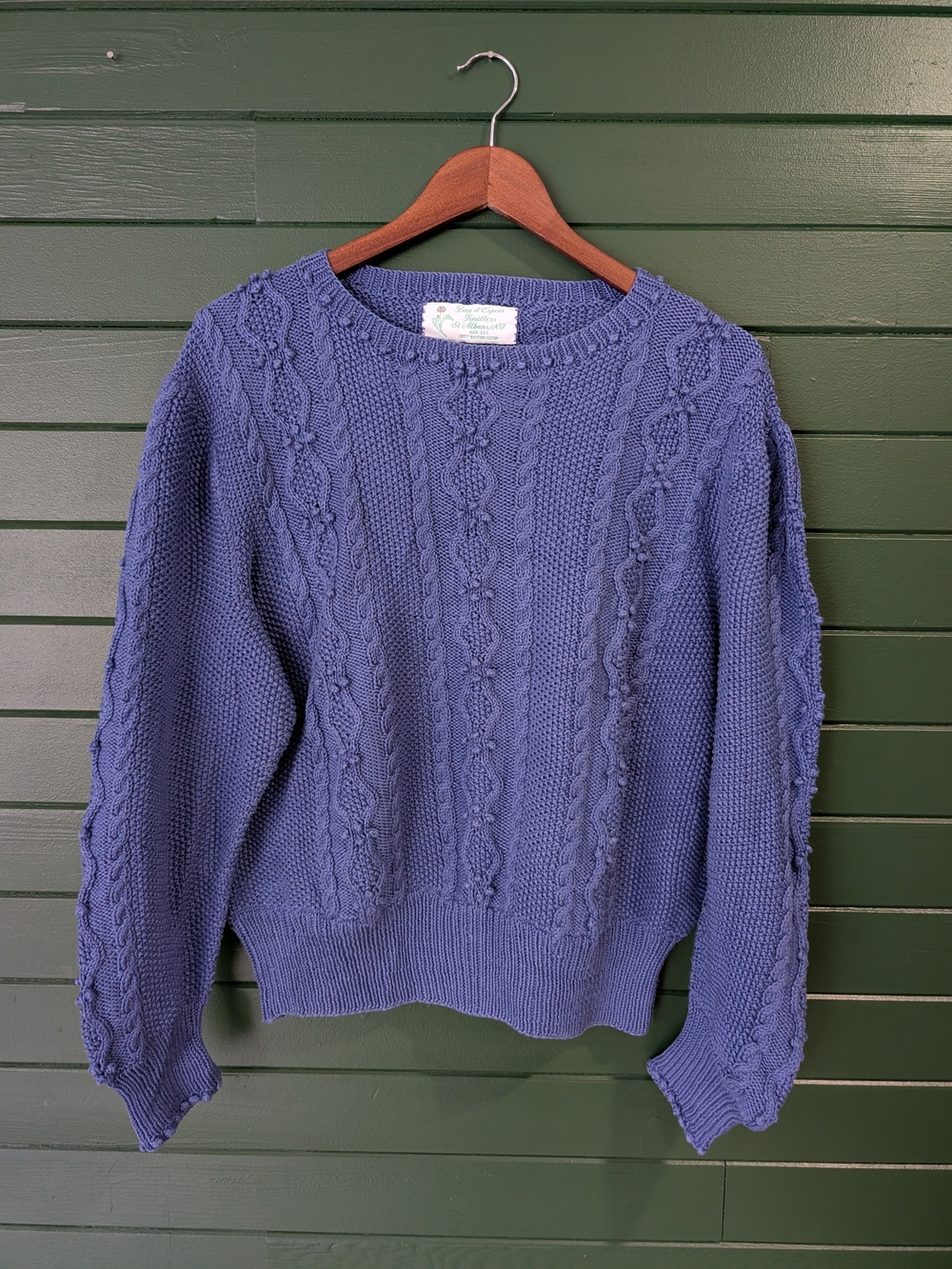 Bay d'Espoir Knitters Purple Cable Knit Sweater